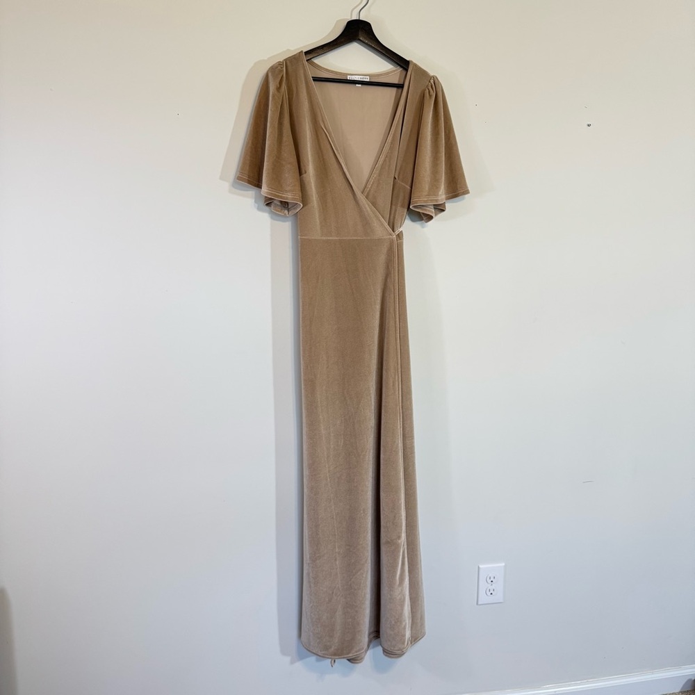 Baltic Born Katelyn Velvet Maxi Wrap Dress in Taupe, Size Large. - Picture 2 of 6